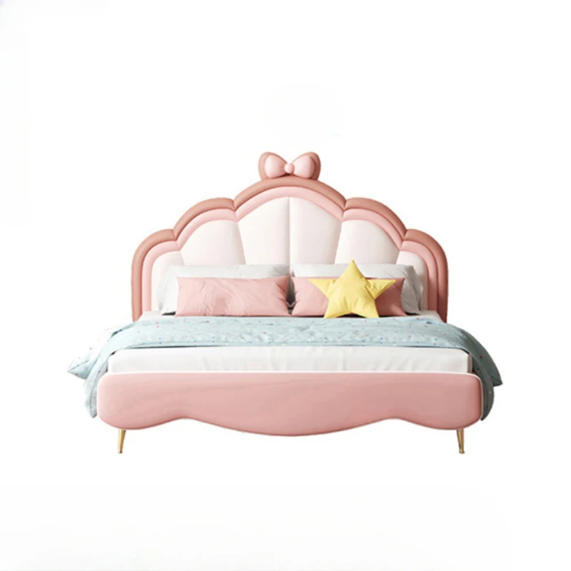 Princesa bonito crianças cama, couro bonito, luxo rosa cama queen, combinação, mobiliário moderno jardim de infância, casa