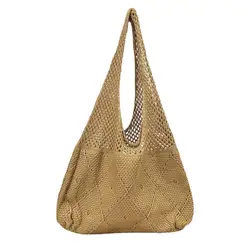 Borsa a tracolla da donna lavorata a maglia di moda borsa a tracolla da spiaggia estiva borsa a mano da donna in tessuto cavo Casual di grande capacità