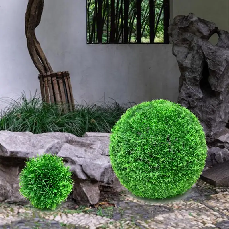 Artificial Plants Green Grass Ball 13/18/23/28cm Decorative Balls Pine Needles Topiary Ball Faux Grass Decor For Outdoor Garden