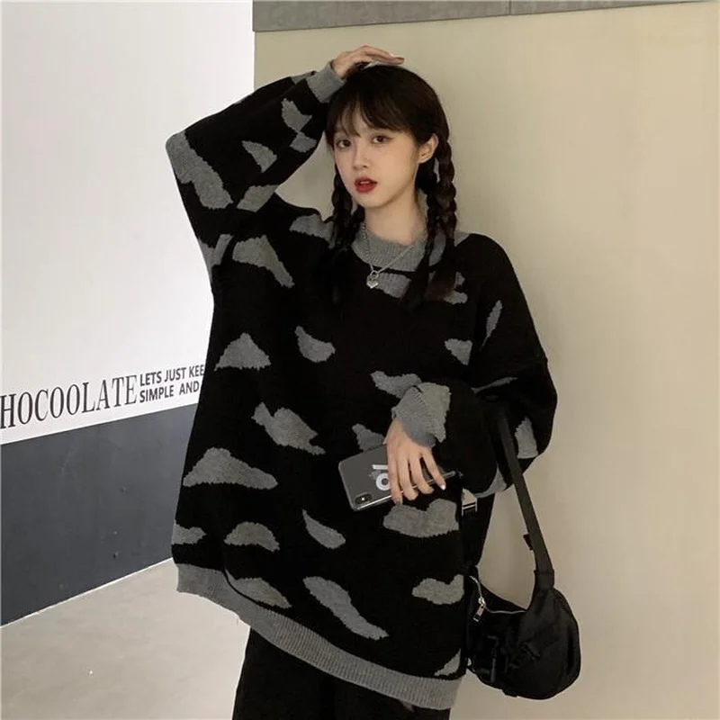 Clouds Pullovers Women Baggy Cute Korean Style Harajuku Girlish Knitted Sweaters Winter Elegant Casual Streetwear All-match Ropa