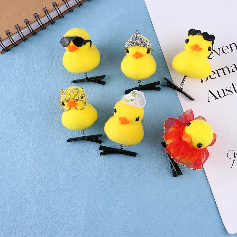 Cartoon Funny Children 3D Little Yellow Spectacled Duck Plush Hairpin Fashion Animal Duckbill Clip Accessories Headwear