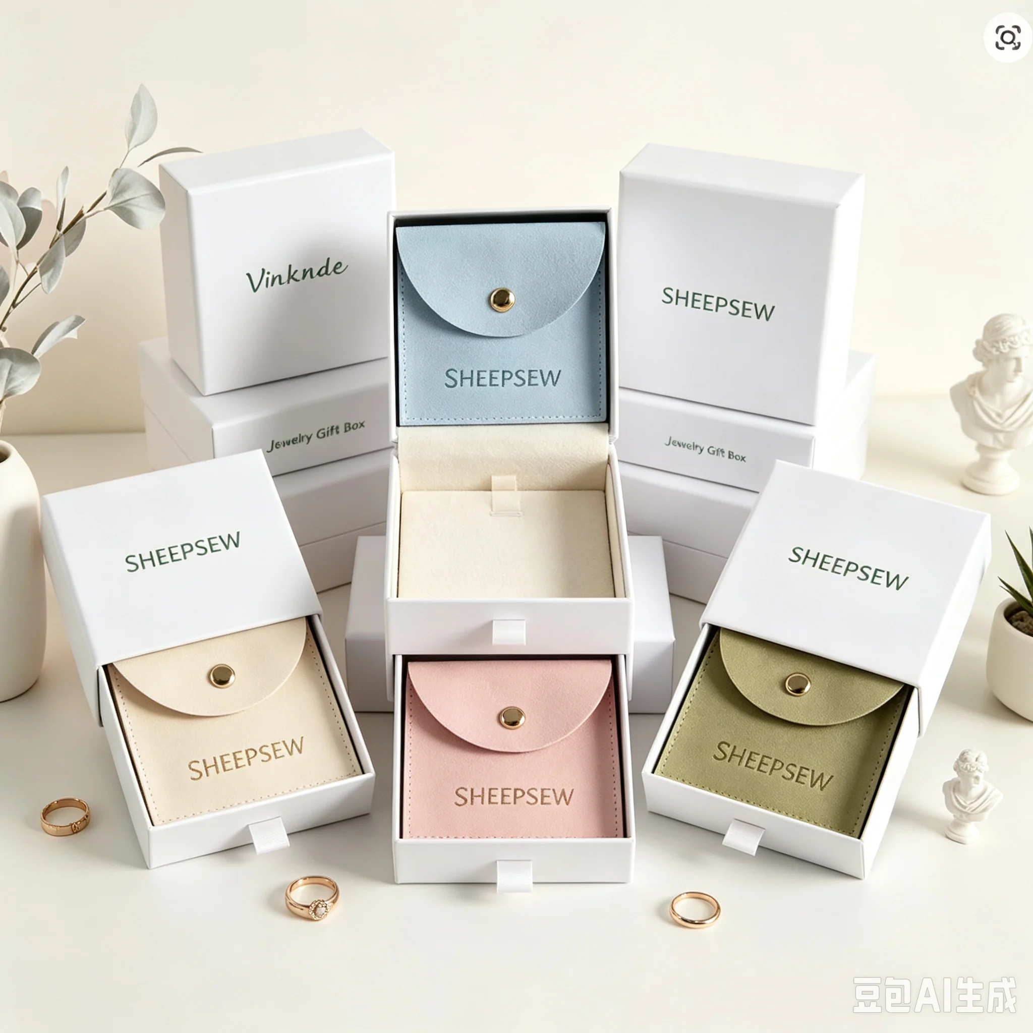 SHEEPSEW 100Pcs Sliding Drawer Cardboard Jewelry Packaging Boxes Custom Logo With Microfiber Snap Pouches For Ring Earring Neckl