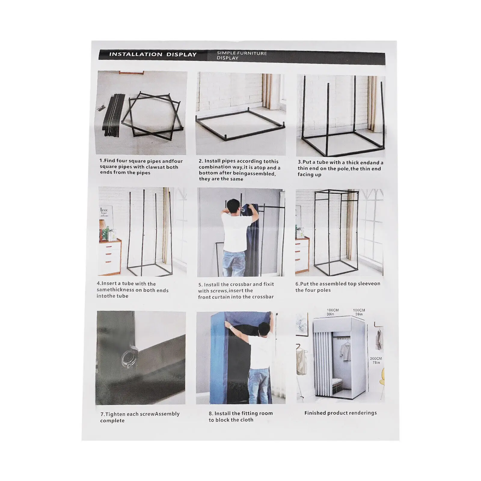 غرفة تركيب مربعة احترافية مقاس 200 × 100 × 100 سم - غرفة تزيين محمولة قابلة للدوران لمتجر البيع بالتجزئة والبوتيك