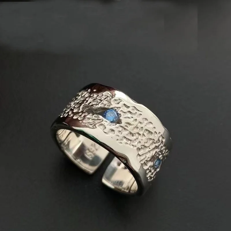 New Fashion Wide Blue Crystal Ring For Men Trendy Silver 925 Sterling Ring Male Anniversary Accessories