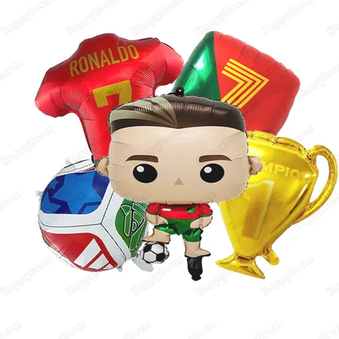 5Pcs Cartoon Cr7 Soccer Birthday Aluminum Film Balloons Set Football Themed Birthday Party Decoration Supplies Party Photo Prop