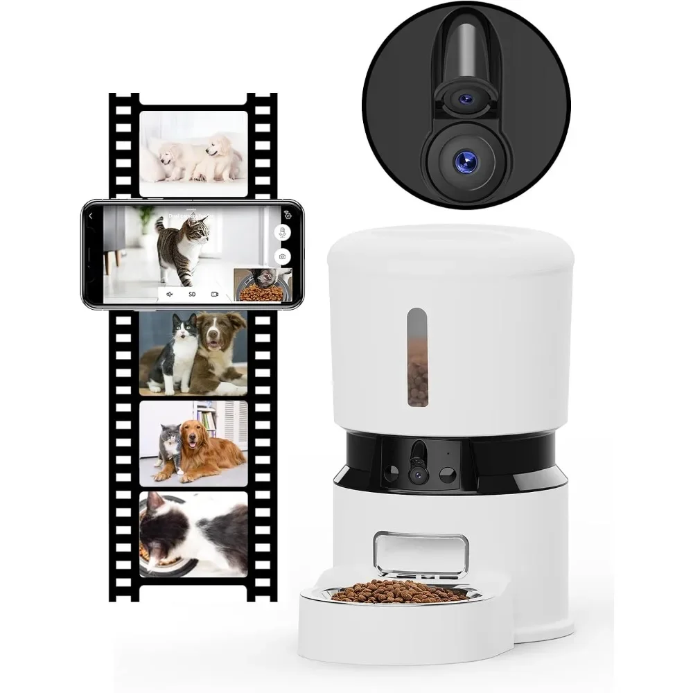 

Automatic Cat Feeder with 2 Camera, Timed Smart App, 1080P HD Cat Food Dispenser with Night Vision 5G&2.4G WiFi Pet Feeder