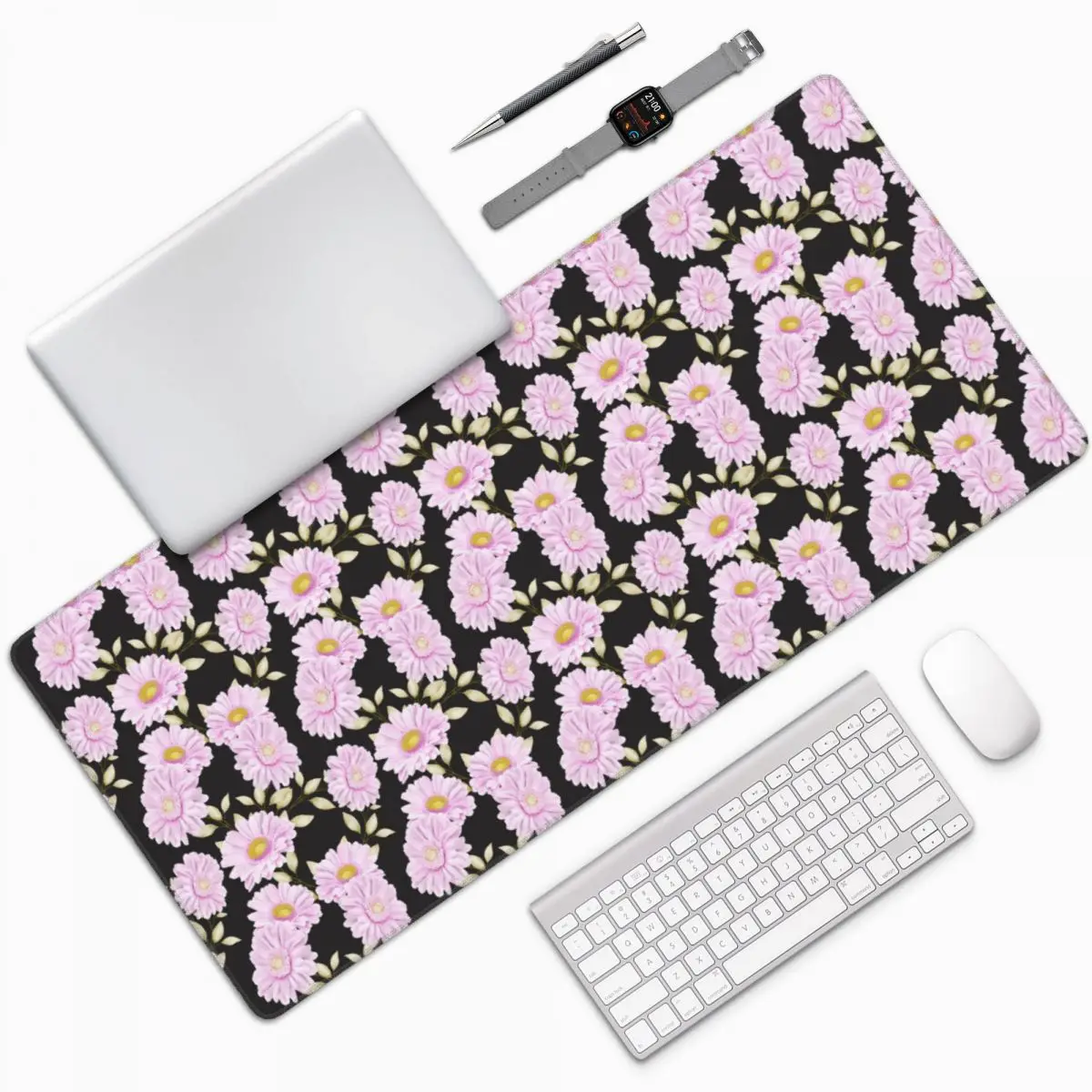 Pink Daisy Floral Pattern Large Mouse Pad Computer Keyboard Mouse Mat Gamer PC Laptop Desk Mat Office Accessories Table Mats