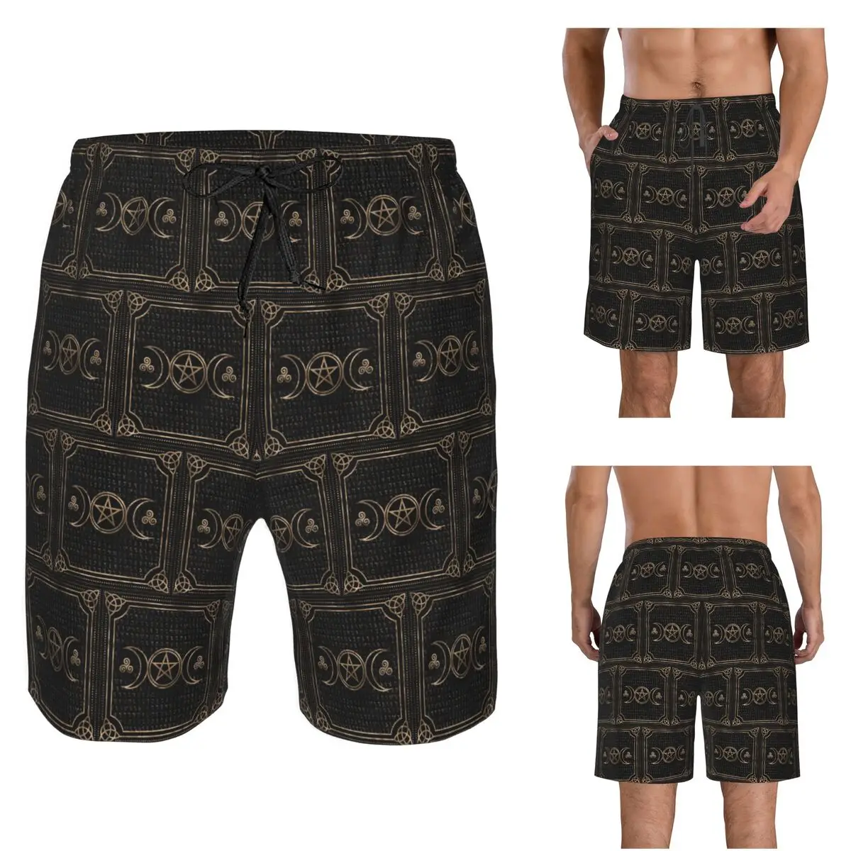 Triple Moon With Triskelion Pentagram Pagan Wiccan Trunks Beach Board Shorts Casual Quick Dry Swimming Summer Men Pants