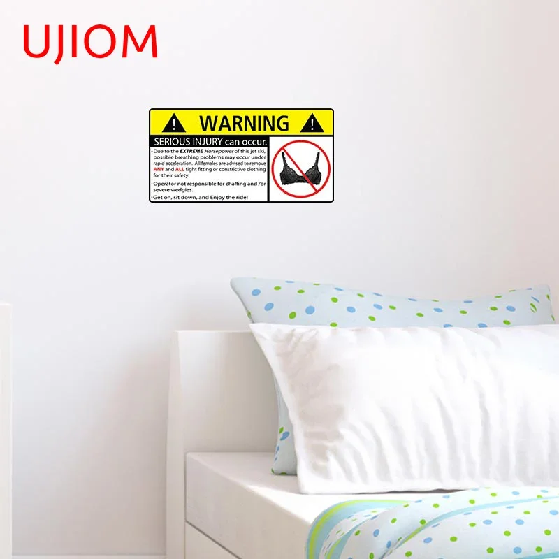 UJIOM Take Off Bra Warning Wall Sticker Bedroom Cartoon Sports Decal Waterproof Living Room Motorcycle Bathroom Decoration