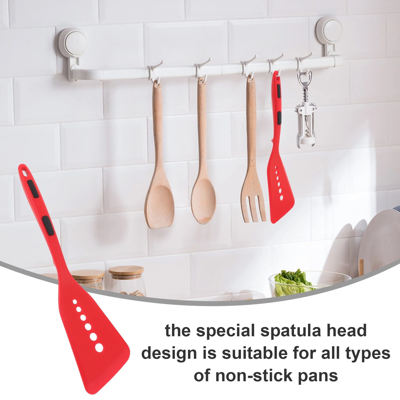 

Silicone Black Heat Resistant Non Stick Kitchen Cooking Long Stick Silicone Wok Spatula Wok Spatula Multi Function