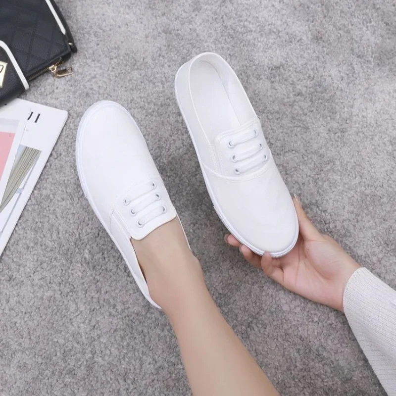 

Women Canvas Slip on Flat Shoes Ladies Black Loafer Black Woman Sneakers Casual Shoes Flats Non-slip One-stepper Canvas Shoes