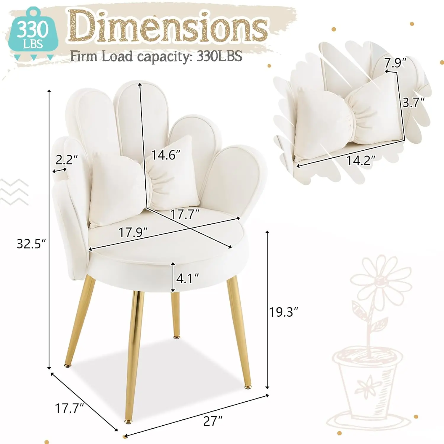 Petal Petal Makeup Vanity Chair with Back,Flower Cute Girls Desk Chair Comfy No Wheels,Modern Dining Chair,Small Accent Chair - Aliexpress Deal
