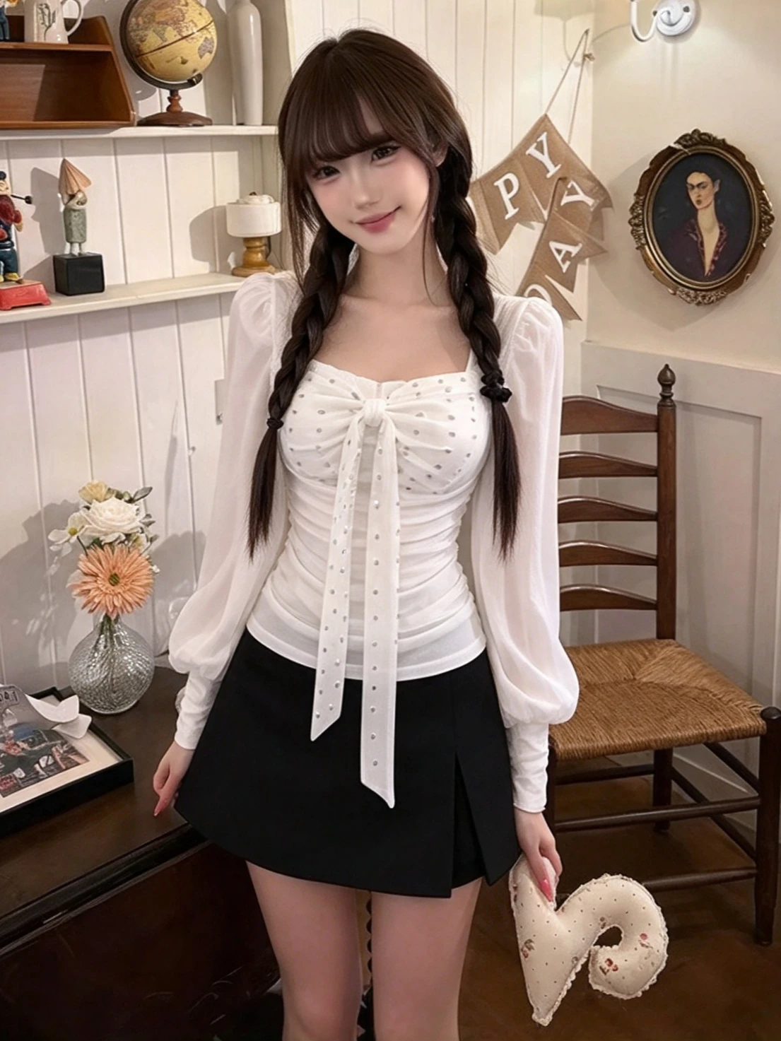 2026 Kawaii Women 2Pcs Set Subculture Korean Y2K American Vintage Shirts Half Skirt Retro Harajuku Street Fashion Outfit