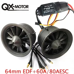 Silnik QX QF2822 64MM EDF 2100KV 2300KV 3300KV silnik bezszczotkowy 4300KV 12 łopatek wentylator kanałowy z 60A / 80A ESC do samolotu Fms