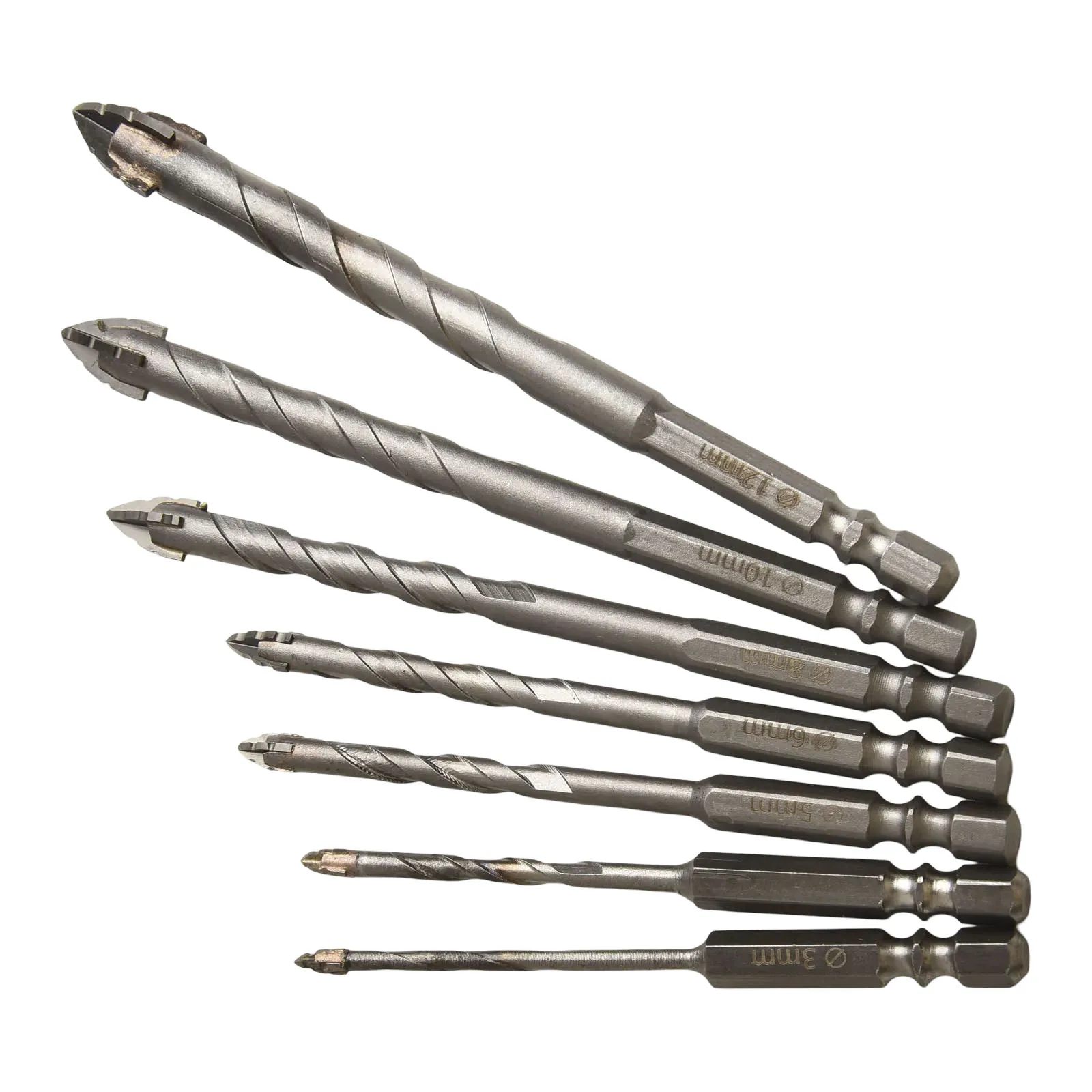 

7pcs Eccentric Drill Drilling Glass Tile Punching Rock Slab Triangle Drill Bit General Tools Accessories Replacement
