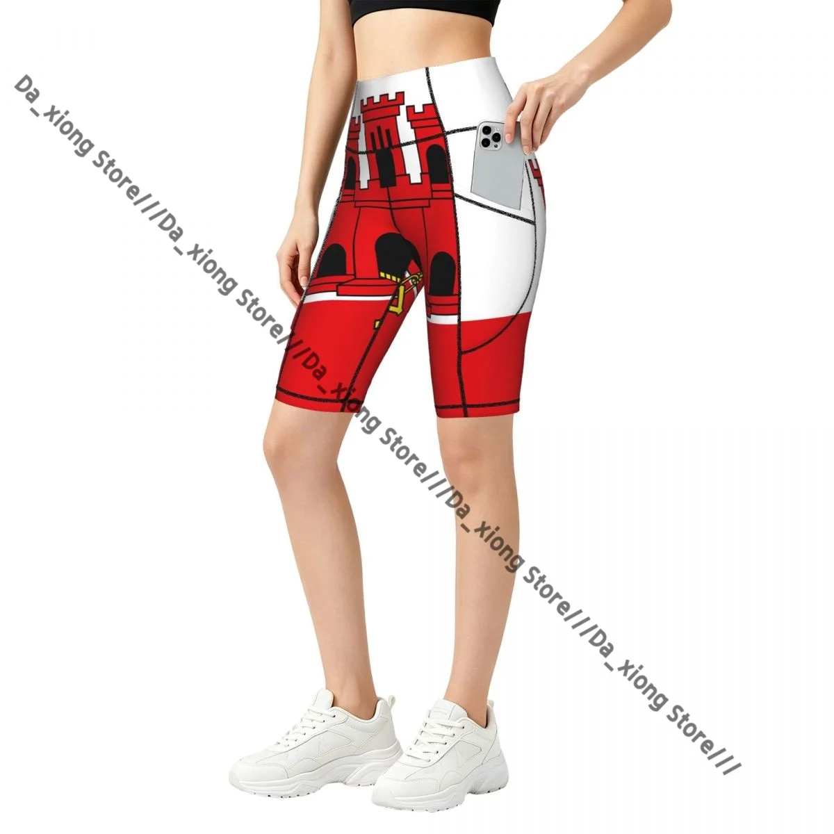 Female Hip Lift Yoga Shorts Flag Of Gibralta Daily Wear Fitness Active Pants