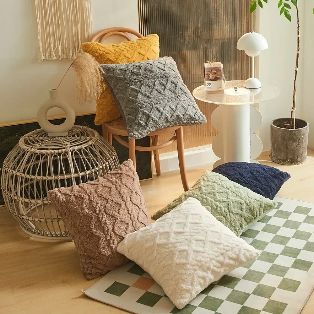 

Plush Cushion Cover Geometric Pillow Cover for Living Room Sofa 45x45cm Decorative Pillow Home Decor Pillowcase