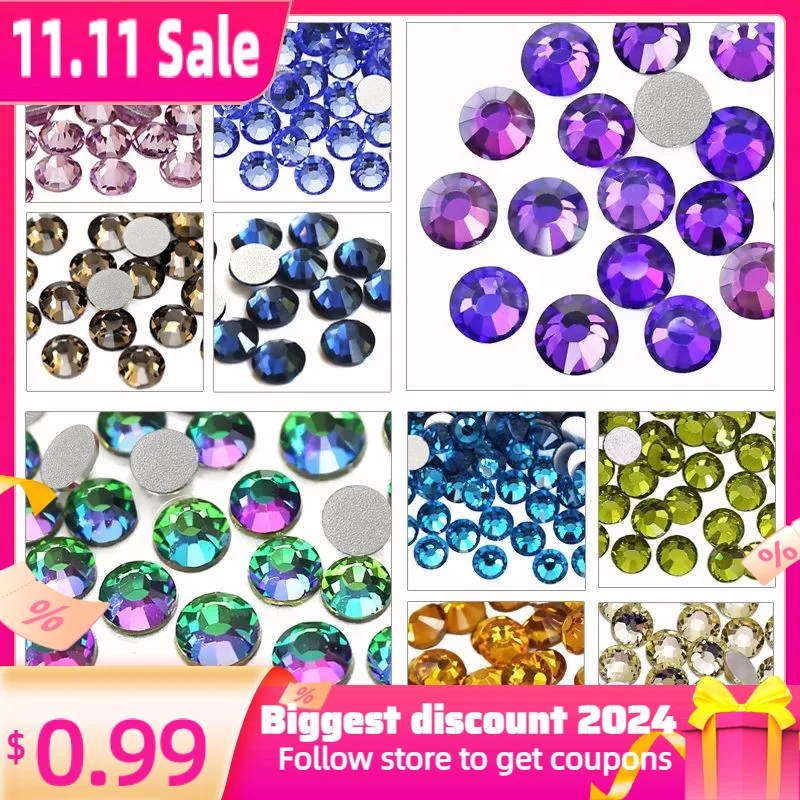 Multi Colors SS16 SS20 Mix Sizes Non Hot Fix Rhinestone Flat Back Crystals Strass Glass Glitters Stone For DIY 3D Nail Art Decor