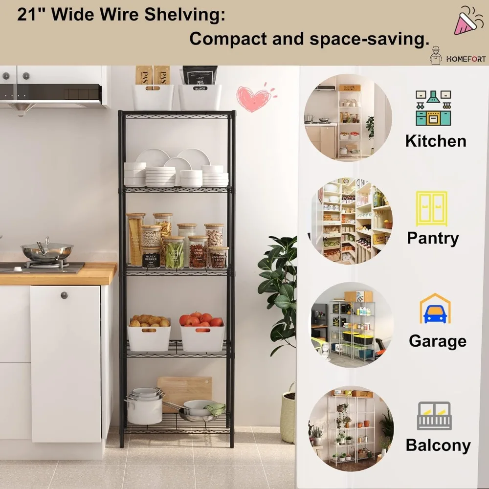 HOMEFORT 5-Tier Wire Shelving 5 Shelves Unit Metal Storage Rack Durable Organizer Perfect for Pantry Closet Kitchen Laundry Orga