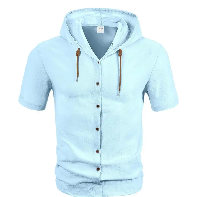 

Lightweight Breathable Linen Loose Fit Short Sleeve Casual Shirt Men's Summer Sporty Leisure Button down Punk Style Pure Color