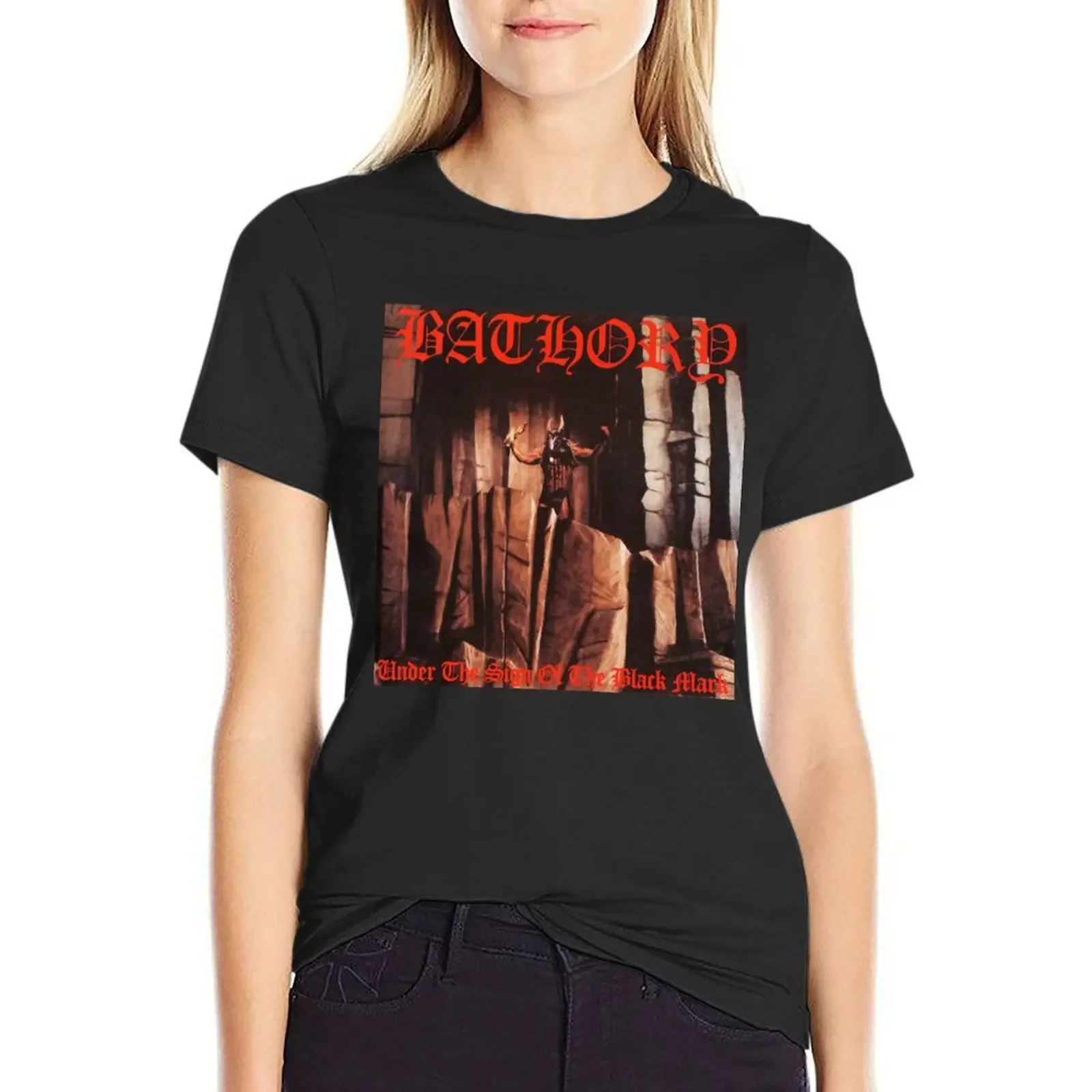 

Bathory Under the Sign of the Black Mark Album Cover T-Shirt funnys graphics t-shirt dress for Women long