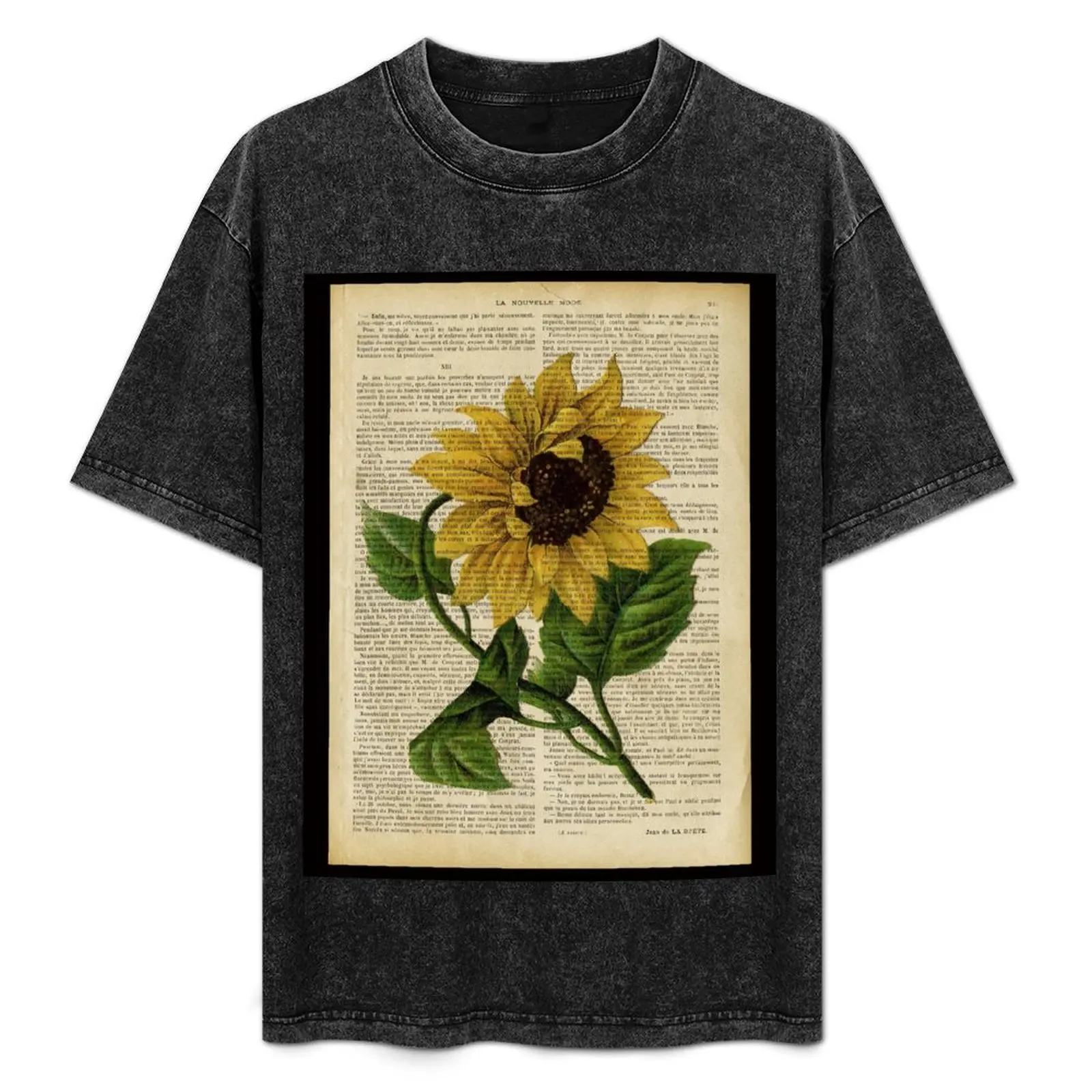

Botanical print, on old book page - flowers- Sunflower T-Shirt Plus Size Lightweight Tee Shirt