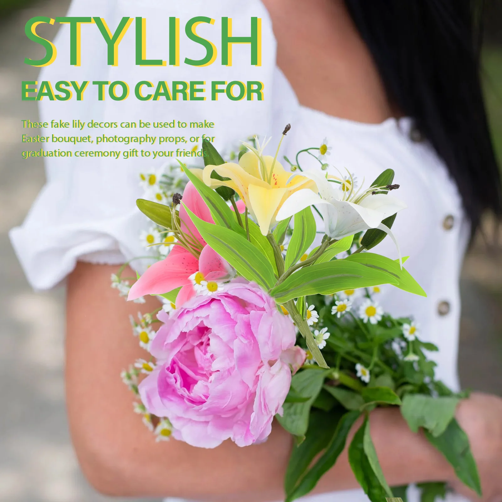 

4Pcs Artificial Lily Blooming Flower Decor No Watering Home Wedding Easter DIY Floral Arrangement Living Room Table