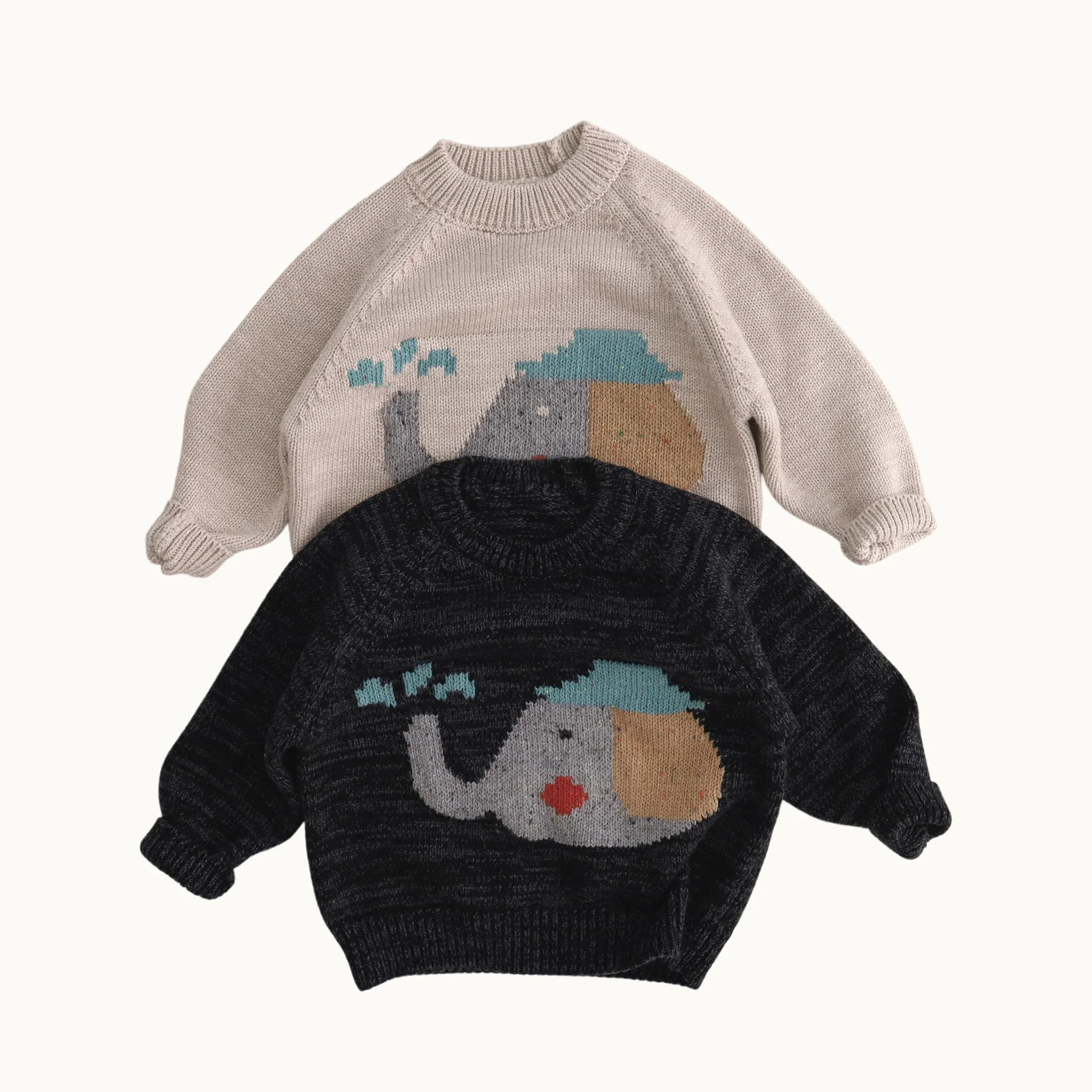 1-6Y Autumn Korean Style Children Sweaters Cute Elephant Knit Pullover for Boys Girls Soft Warm Kids Clothes