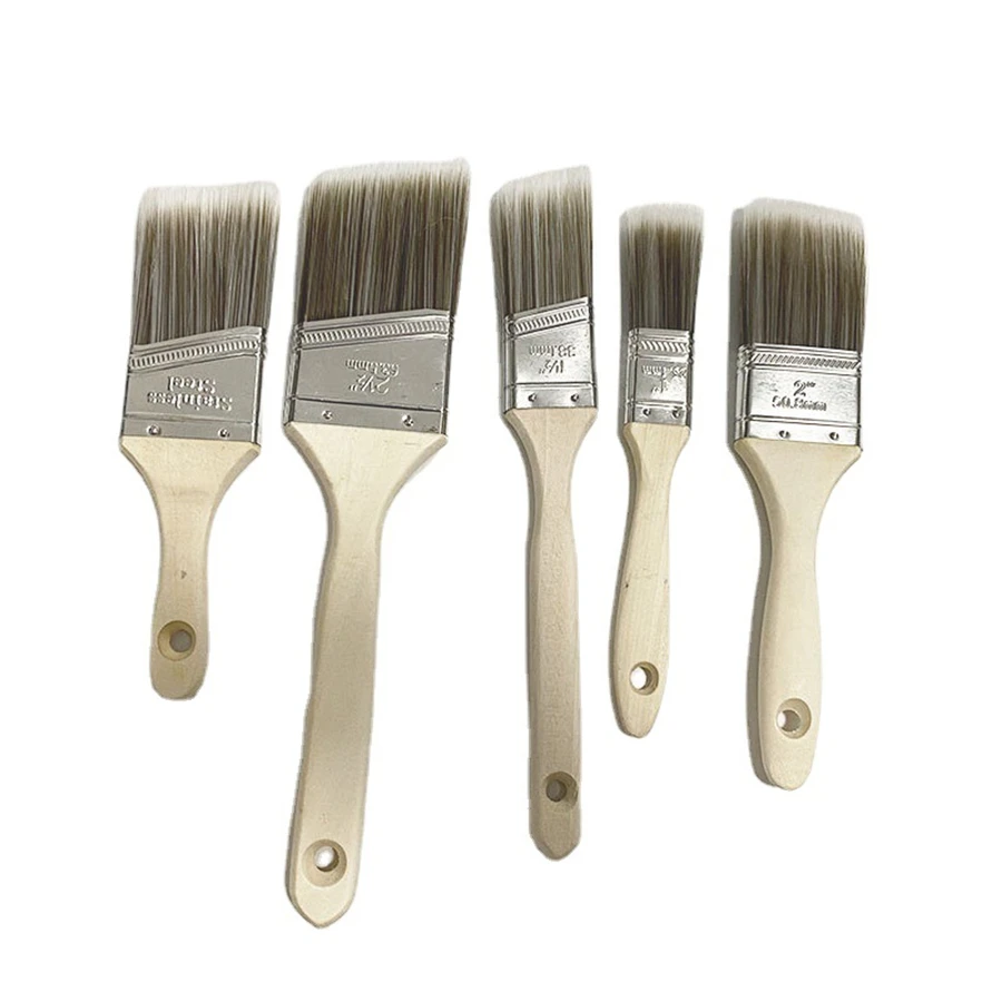 

5pcs Paint Brush Set Angled Oil Brushes Special Paint Brushes For Decoration Wooden Handle Stainless Ferrule Assorted Sizes