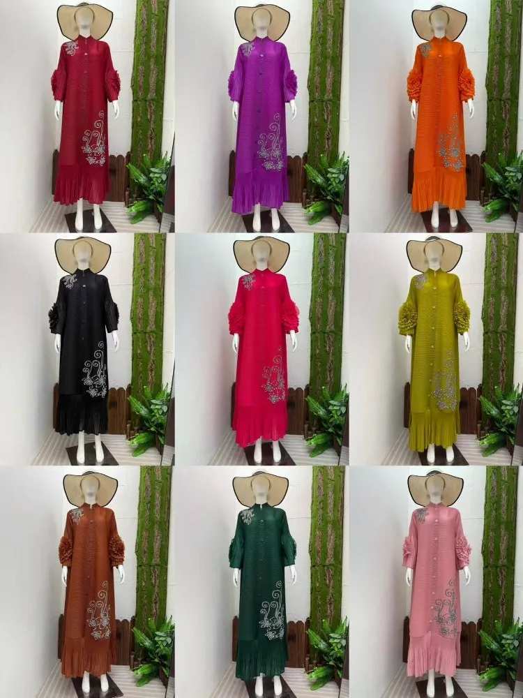 2025, neue faltige handgefertigte Perlen, handgekurbelte Blumenjacke, Kleid, Mode, Schwerindustrie, Scheibenblume, Perlen, lange Kleider für Damen