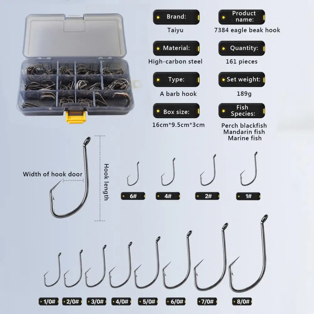 

Износостойкий рыболовный крючок из высокоуглеродистой стали, набор рыболовных крючков с портативной коробкой для хранения, металлические зазубрины разных размеров для пресной воды