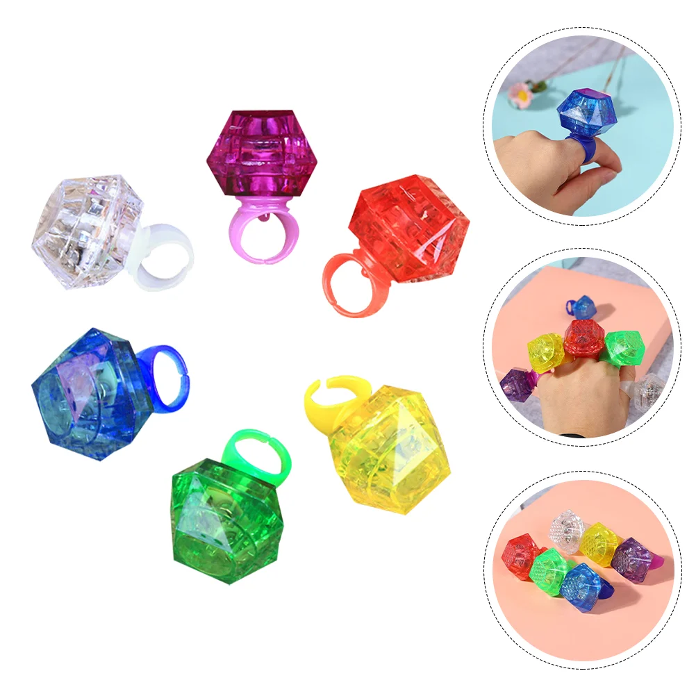 

6 Pcs Luminous Diamond Ring Halloween Light Up Rings Glow Plaything LED Finger Party Toys Kids Novelty Delicate Child