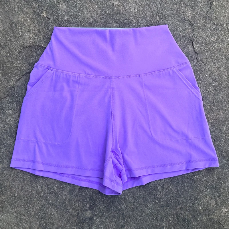 Solid Color Women\'s Sports Yoga Shorts Women\'s Casual Sports Shorts Hip Lifting Fitness Shorts, High Waisted Pocket Shorts