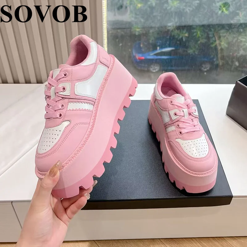 Genuine Leather Waterproof Platform Casual Shoes Women Lace-up Mixed Colors Flat Shoes Spring Autumn Ventilation Walking Shoes