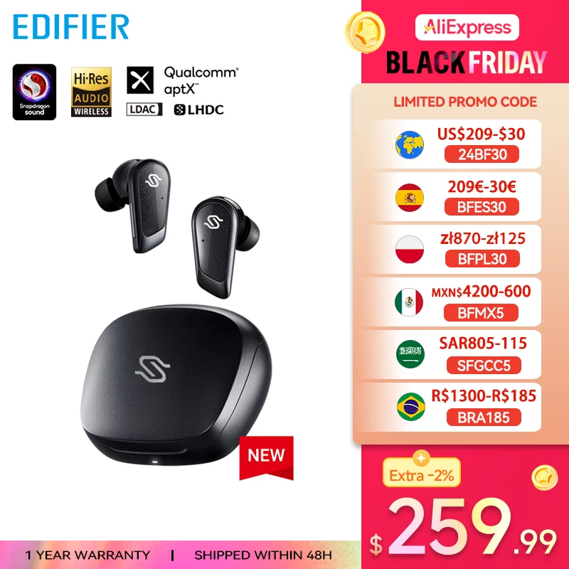 Edifier Stax Spirit S10 Wireless Earphone Bluetooth Headphone Planar Magnetic Earbuds Noice Cancelling Hi-Res LDAC LHDC AptX AAC