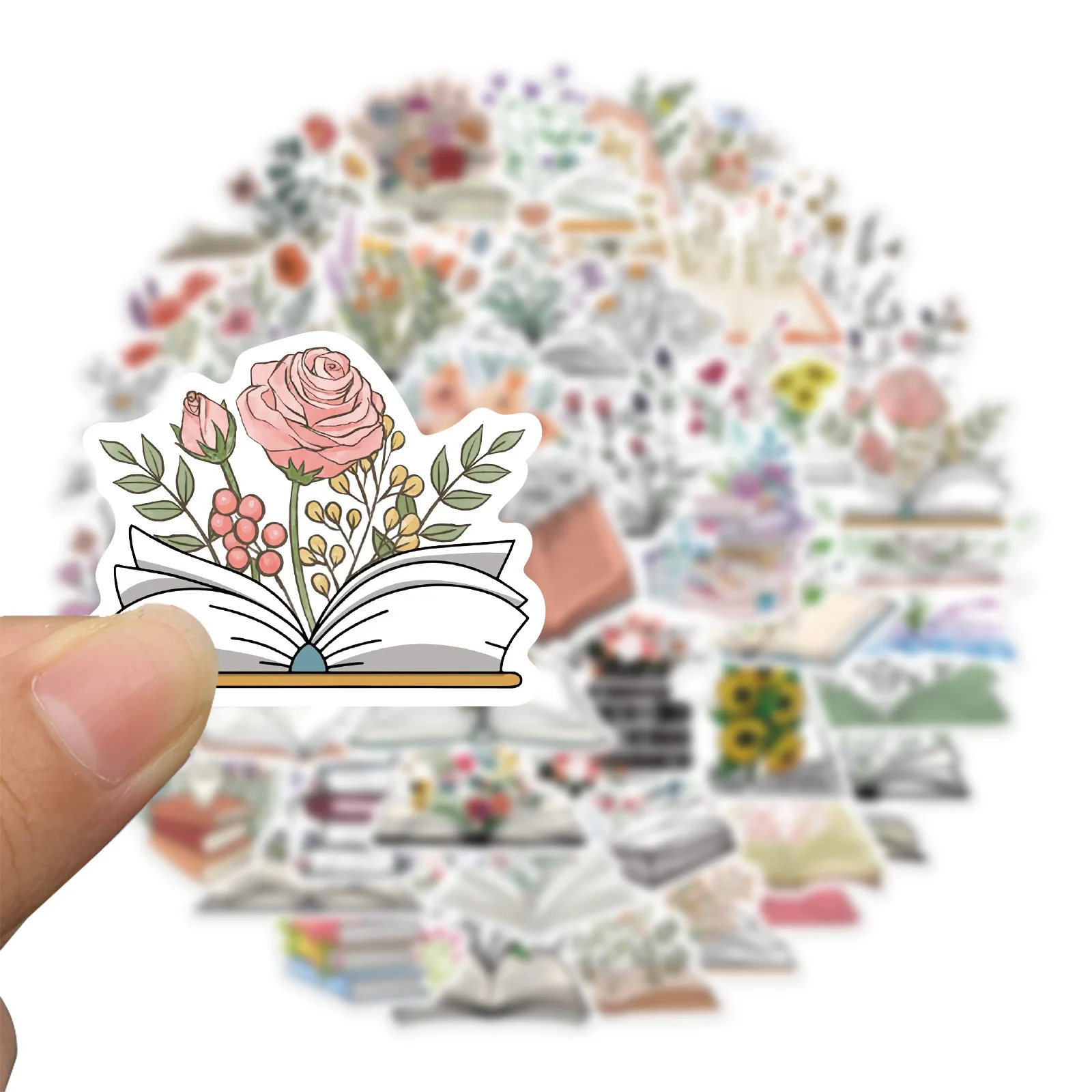 50pcs Pack Cartoon Flower In Book Sticker Vinyl Waterproof for Water Bottle Laptop Scrapbooking Luggage Guitar Skateboard