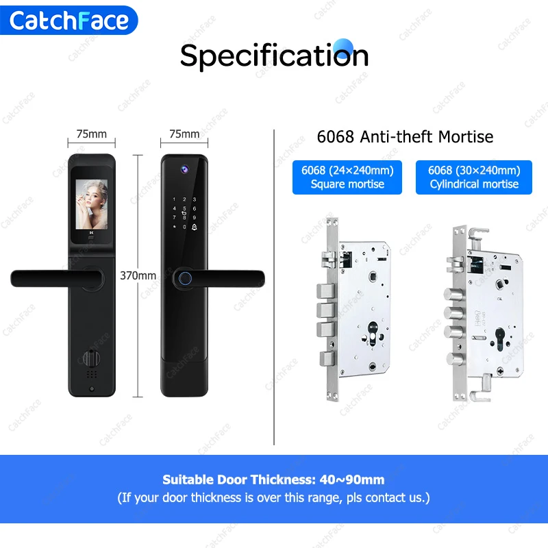 Arab Voice, Smart Electronic Camera Gate Door Lock,Tuya, WiFi, APP, RFID Card, Fingerprint Code, Door Lock, Hall Lock 6068