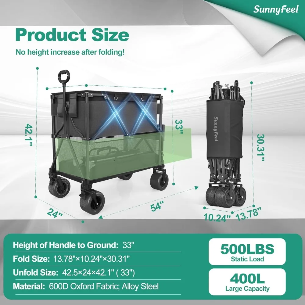 عربة عربة قابلة للطي ذات طابقين سعة 500 رطل عجلات قابلة للطي مقود قابل للتعديل للتسوق في الحديقة الخارجية والتخييم