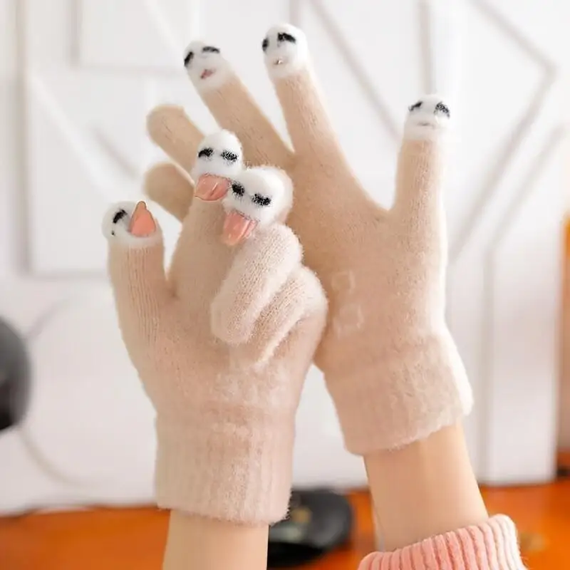 Women Cute Cartoon Touchscreen Winter Gloves, Warm Fleece Full Finger Gloves for Cold Weather