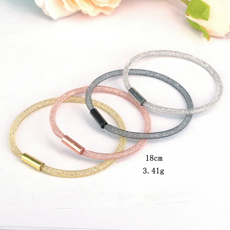 

5Pcs/Fashion 4 colors Mesh Crystal Bracelet Chain Copper Silk Tube Bangle Handmade DIY accesorios Wholesale Bulk