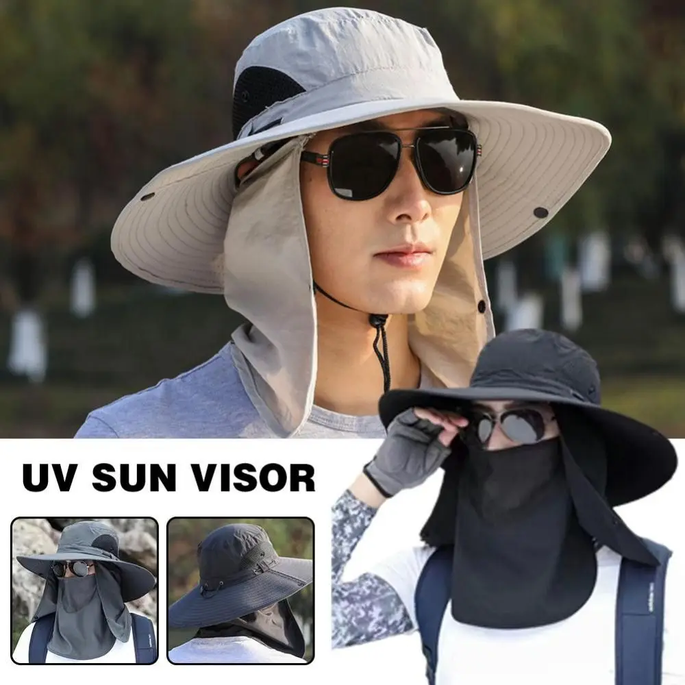 1Pcs Women Men Sun Cap Anti UV Hiking Hat Fishing Hat With Mask Summer Sun Protection Wide Brim Mountaineering Hunting Hiking