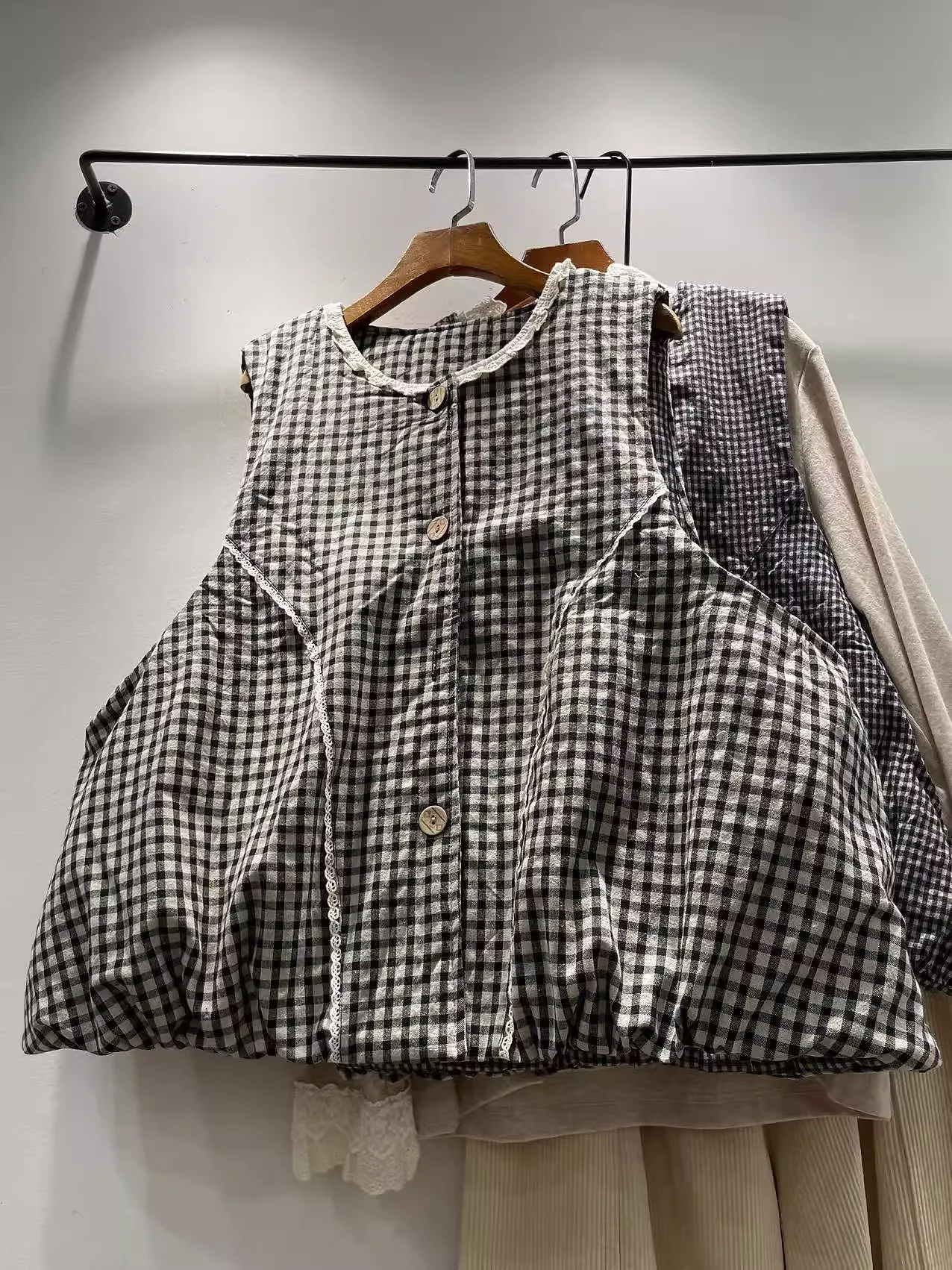 Mori Kei Plus Size Clothing 100% Cotton Padded Vest for Women Autumn Winter Thick Plaid Sleeveless Jacket Warm Outwear