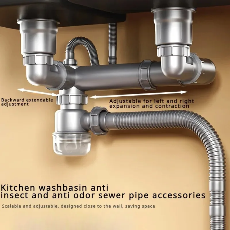 Aksesori pipa pembuangan wastafel dapur, set saluran pembuangan wastafel universal, pipa drainase anti nyamuk dan anti bau