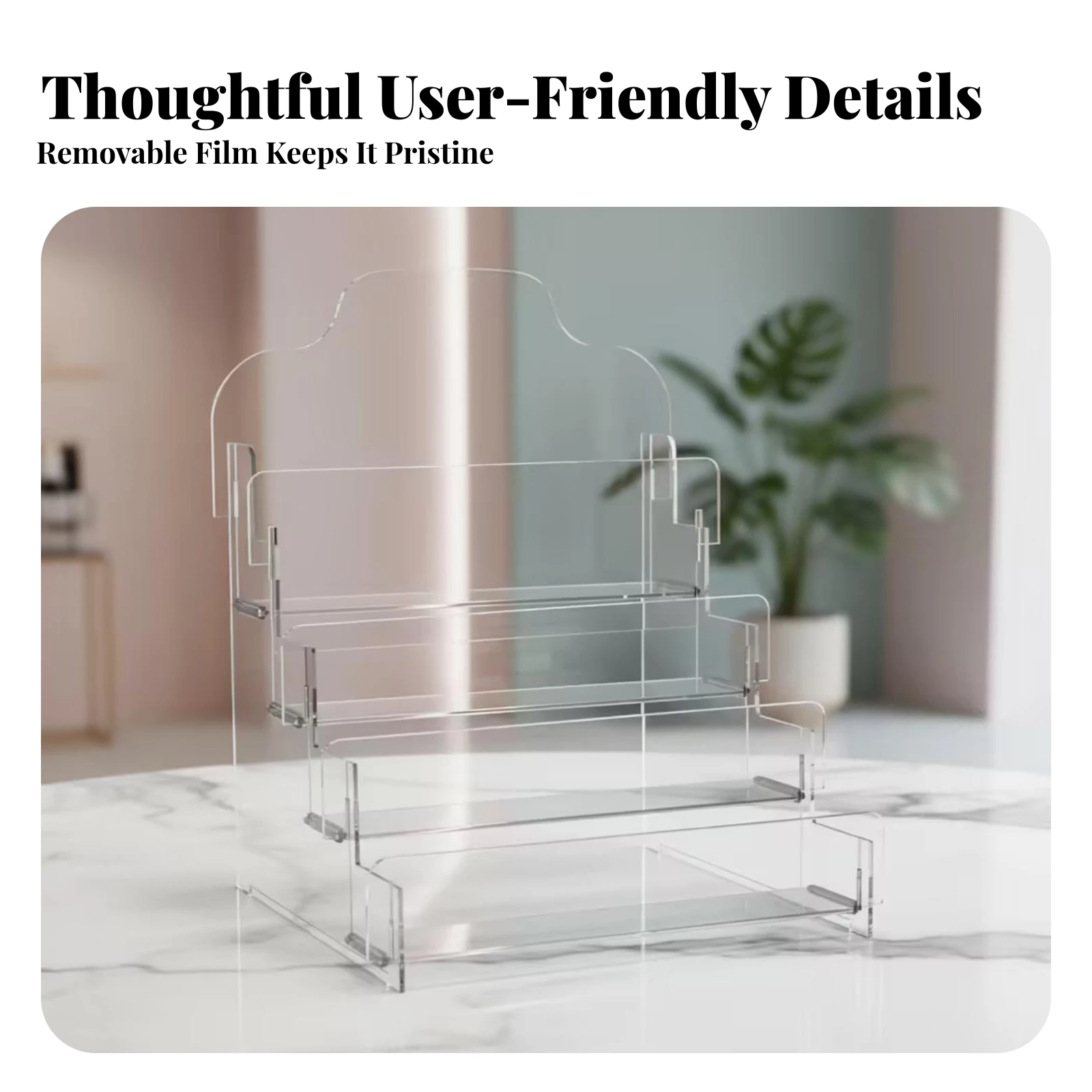 4-Tier Tiered Card Stand Removable Safeguarding Film Greeting Card Display Rack Multi-Purpose Postcard Display Rack