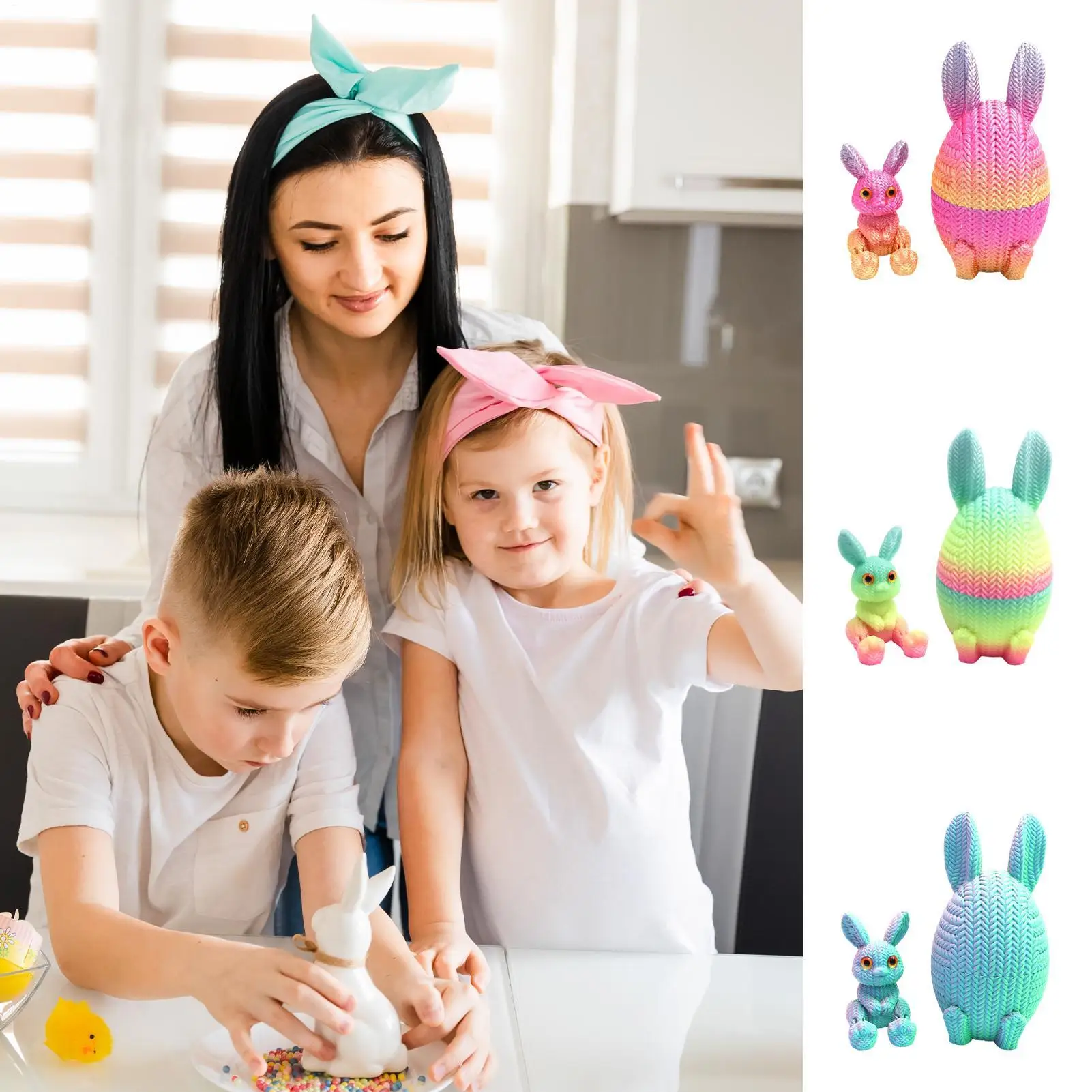 3D Printed Easter Bunny Easter Tabletop Decor Classroom Prize Supplies For Bookcase Window Sill Bookshelf Display Cabinet