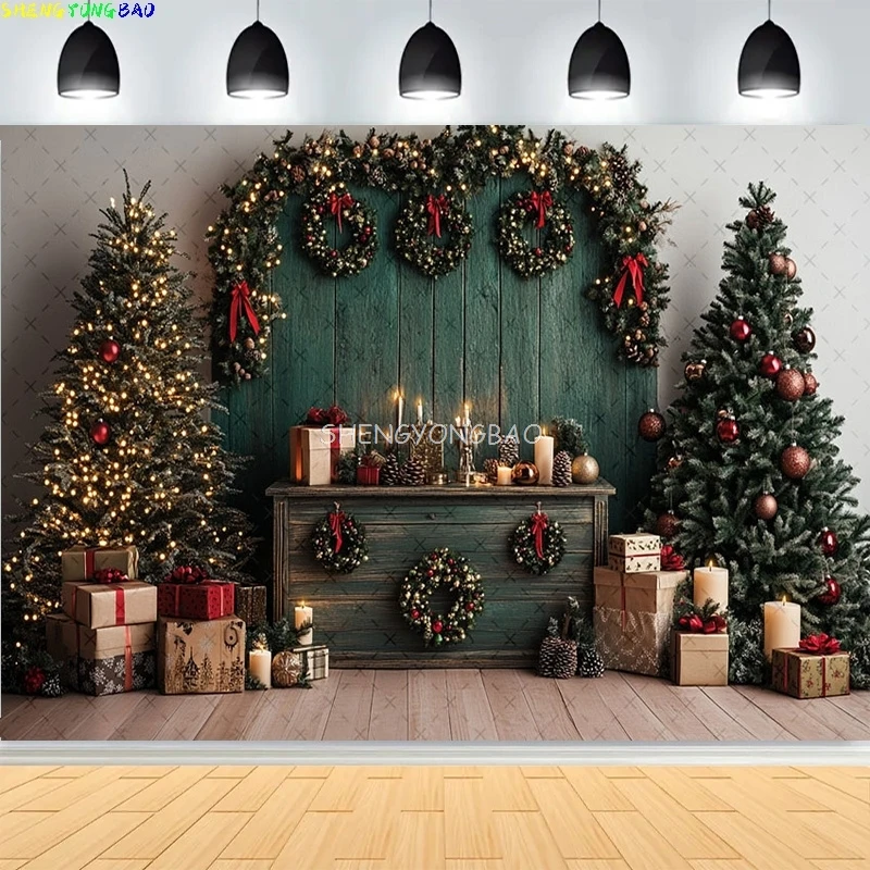 

Christmas Day Fireplace Photography Backdrops Prop illustration Window Living Room Interior Village House Theme Background HK-01