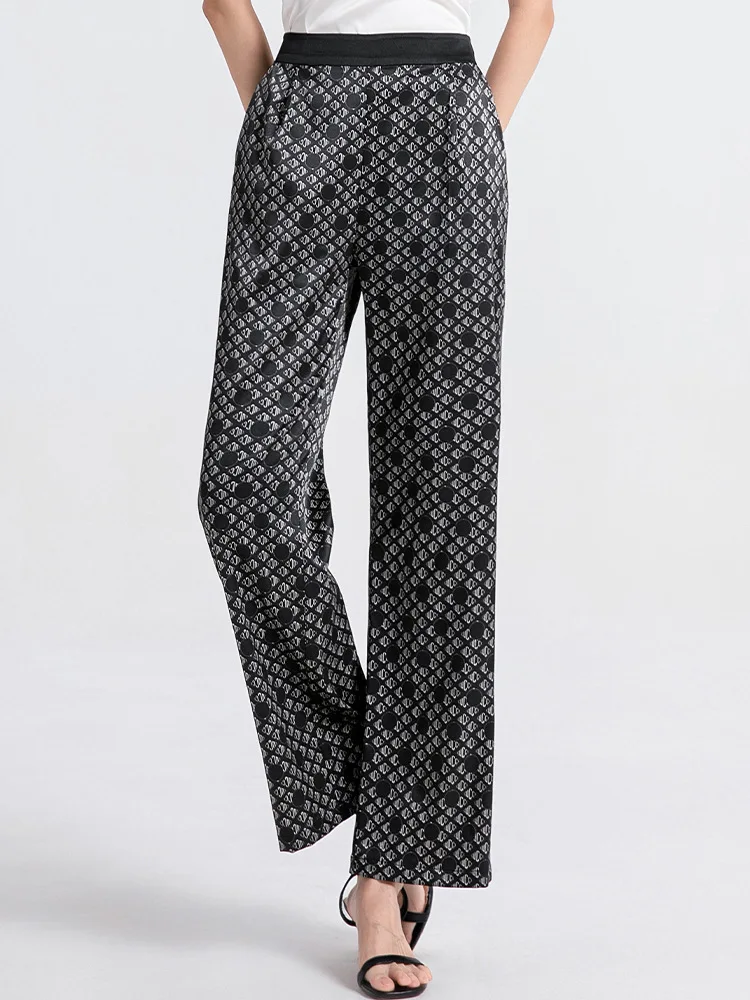 BirdTree, 95%Real Silk Casual Pants, Women High Waisted Printed, Straight Commute Versatile Cool Trouser, 2024 Summer B45090QC