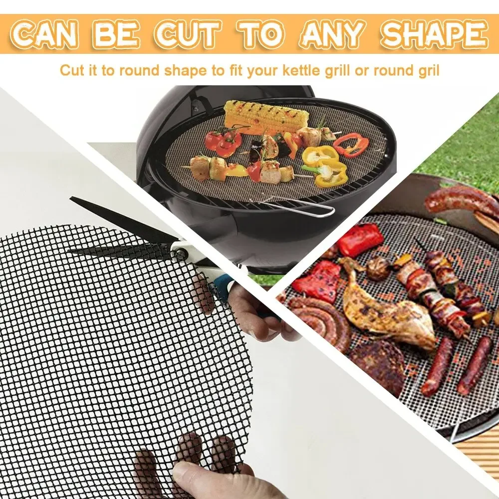 Non-stick Barbecue Mesh Mat Reusable Heat Resistance BBQ Baking Net Pad Kitchen Cooking BBQ Pisa Mat Can Crop Liner
