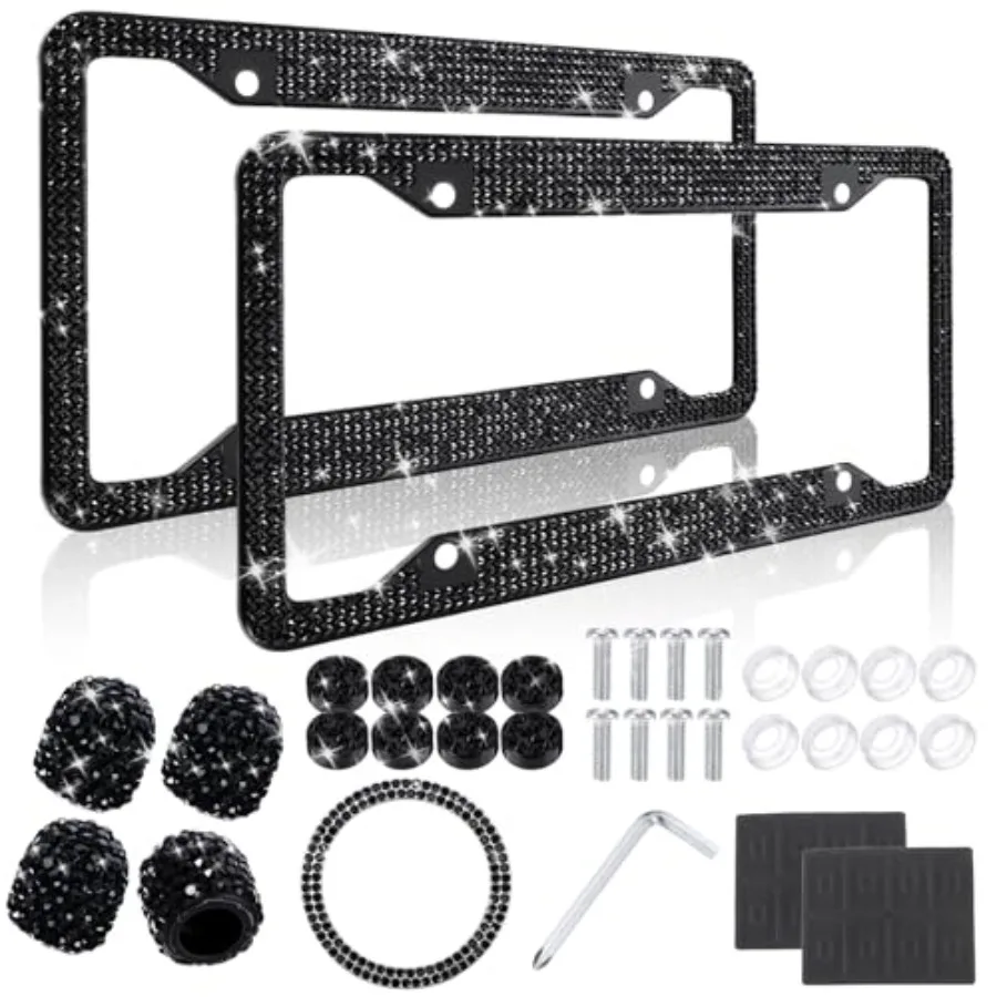 

2 Pcs Bling License Plate Frame Sparkly Rhinestone Diamond Accessories Stainless Steel Front License Plate Cover with Bling 4 C