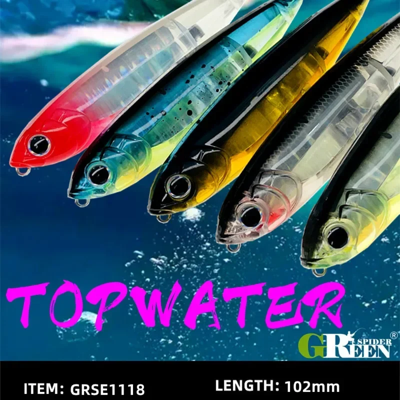 GREENSPIDER 102mm 17.5g Topwater Pencil Surface Fishing Lure Walk The Dog Artificial Saltwater Hard Bait Bass Plastic Walker